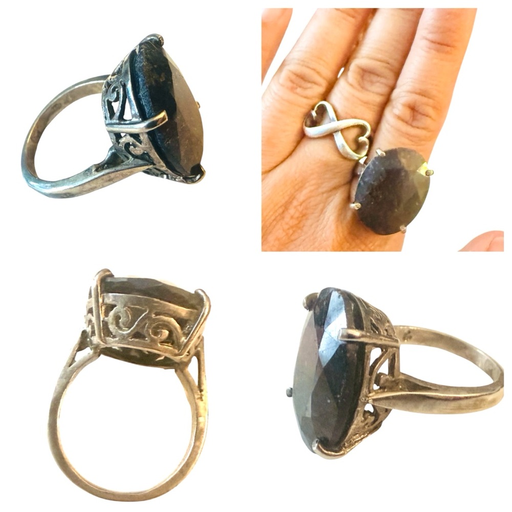 1990’s Vintage Large Sapphire Stone Sterling Silver Ring, Estate Find, Size 10 - Picture 2 of 5